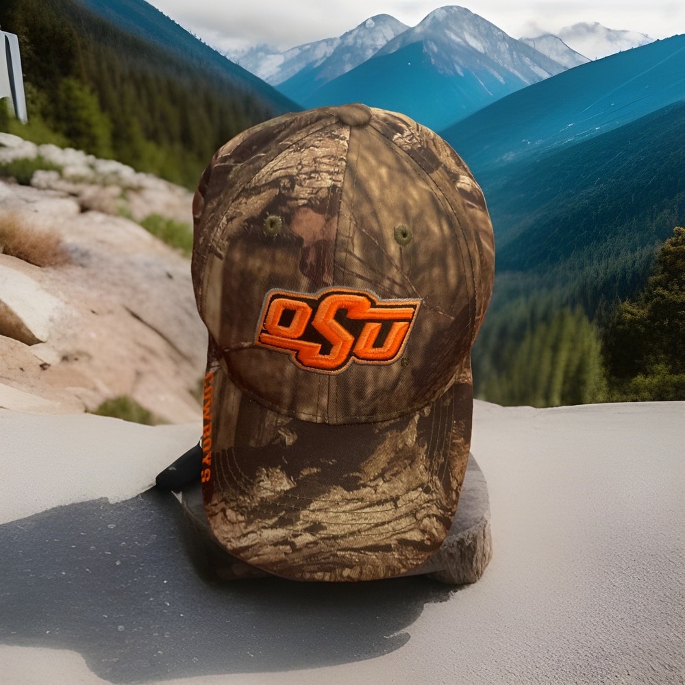 OSU Oklahoma State Cowboys Hunting Camo Hat Strap Back Cap Embroidered‎ Russell